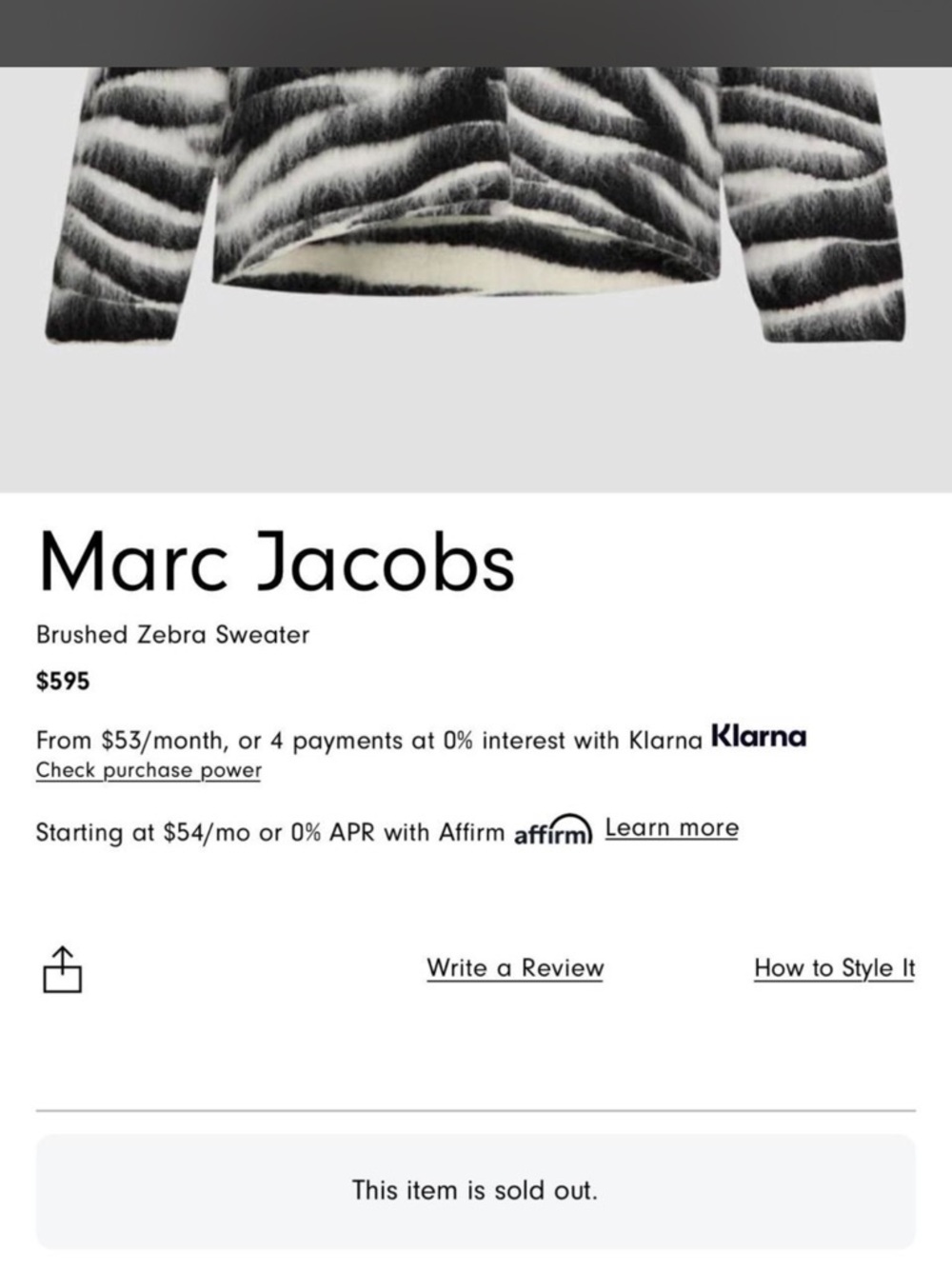 Marc Jacobs Zebra Sweater - Picture 2 of 2